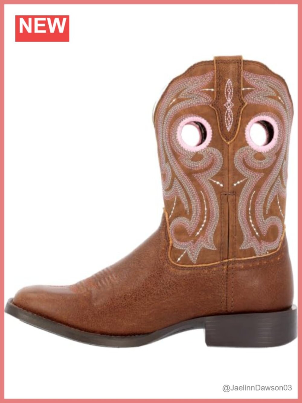 Western Cowboy Boots Mid-Calf Square Toe Pull-On Leather Rocker Heel